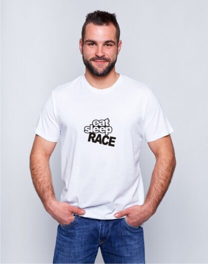 Koszulka biała z nadrukiem Eat Sleep RACE